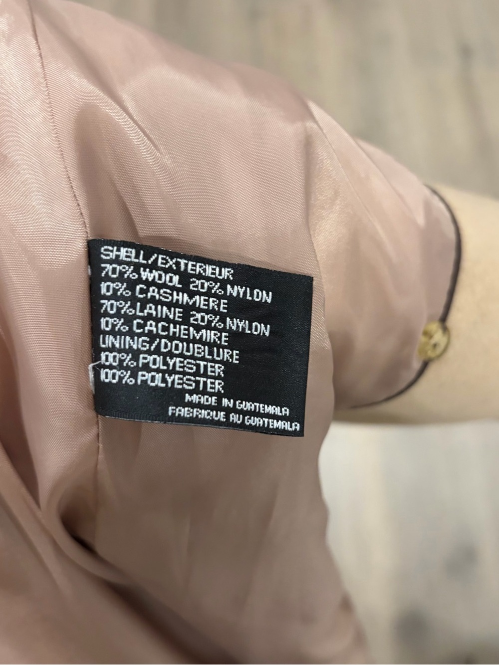 DKNY Beige Double-Breasted Wool Peacoat with Belt - Picture 4 of 5